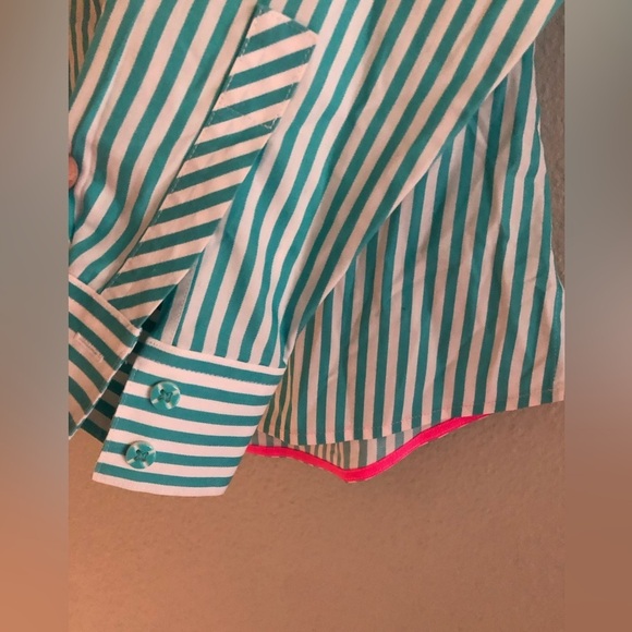 Foxcroft Non-Iron Shaped Fit Button Down Striped Blouse size 6 - Picture 2 of 7